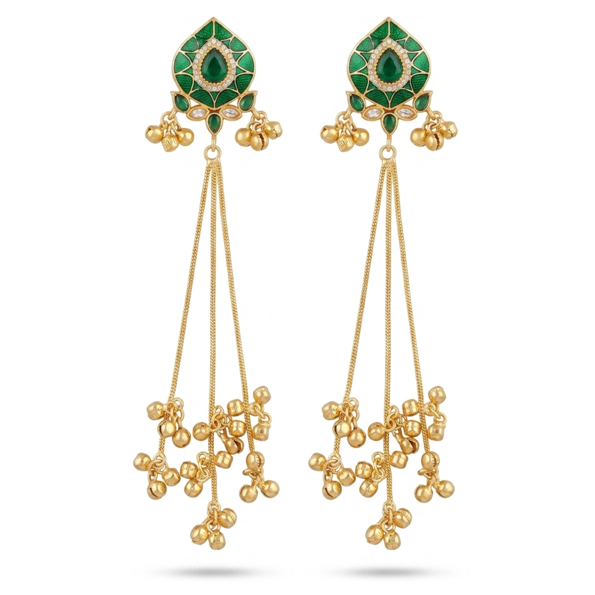 Artisan Gold-Plated Statement Earrings with Green Meenakari Detailing