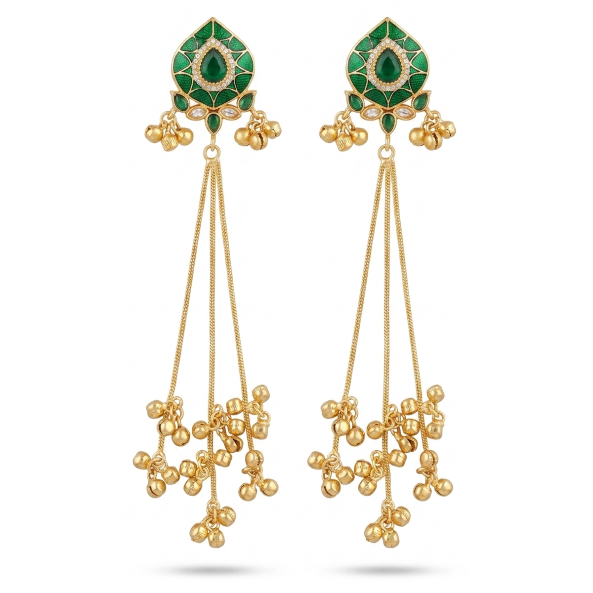 Artisan Gold-Plated Statement Earrings with Green Meenakari Detailing