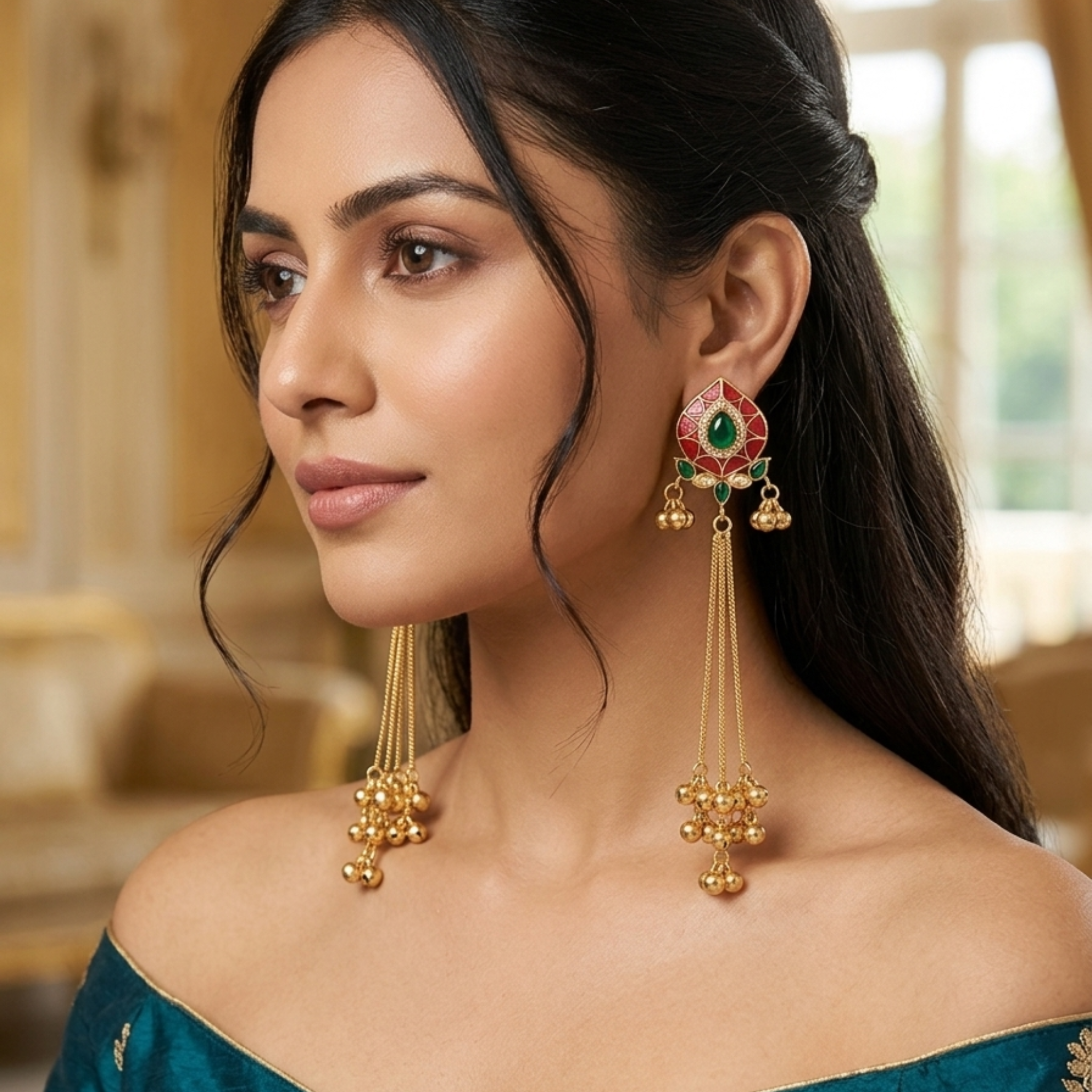 Artisan Gold-Plated Statement Earrings with Vibrant Enamel Accents