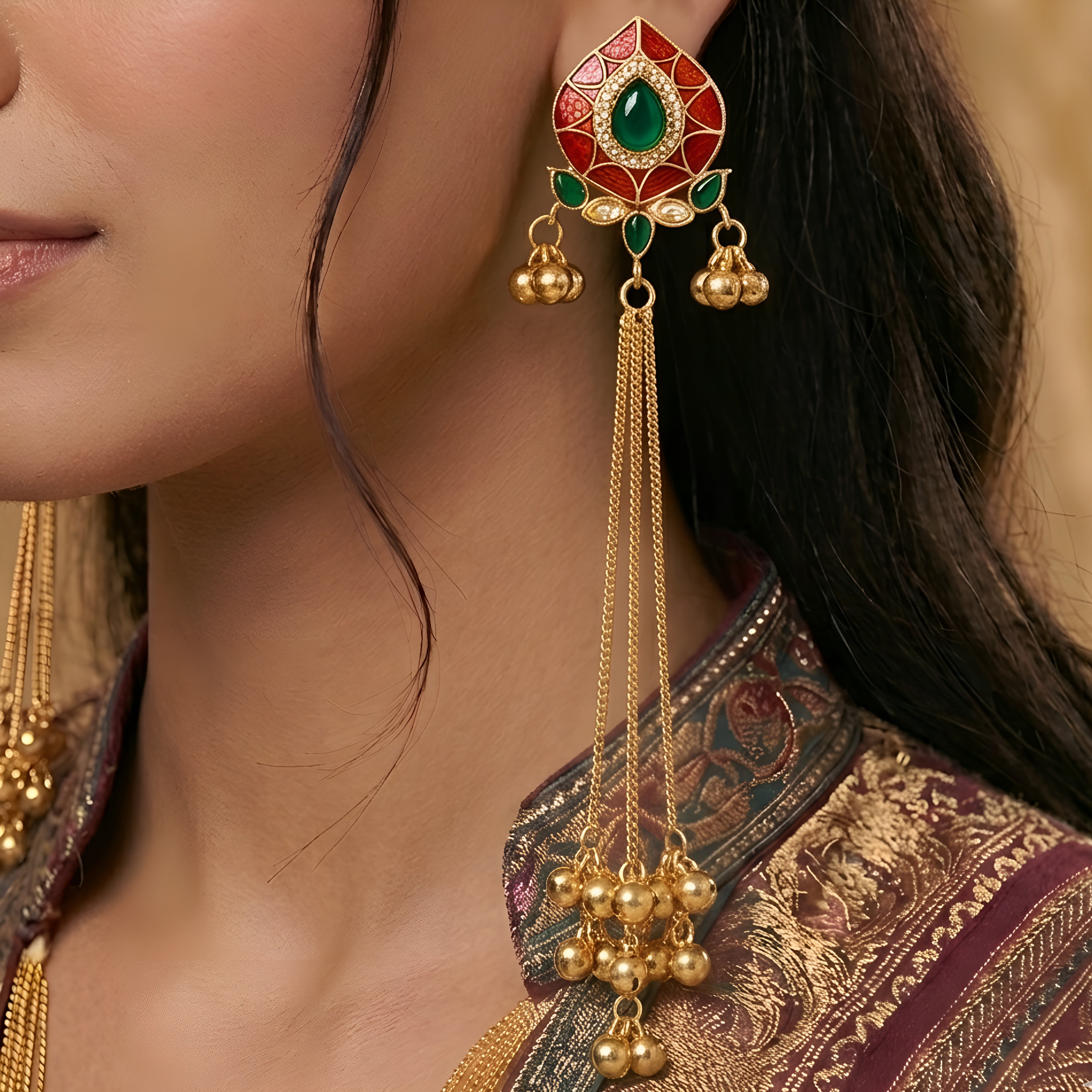 Artisan Gold-Plated Statement Earrings with Vibrant Enamel Accents