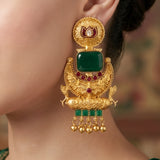 Chandbali Earrings with Royal Ruby Red & Emerald Green Stone Accents