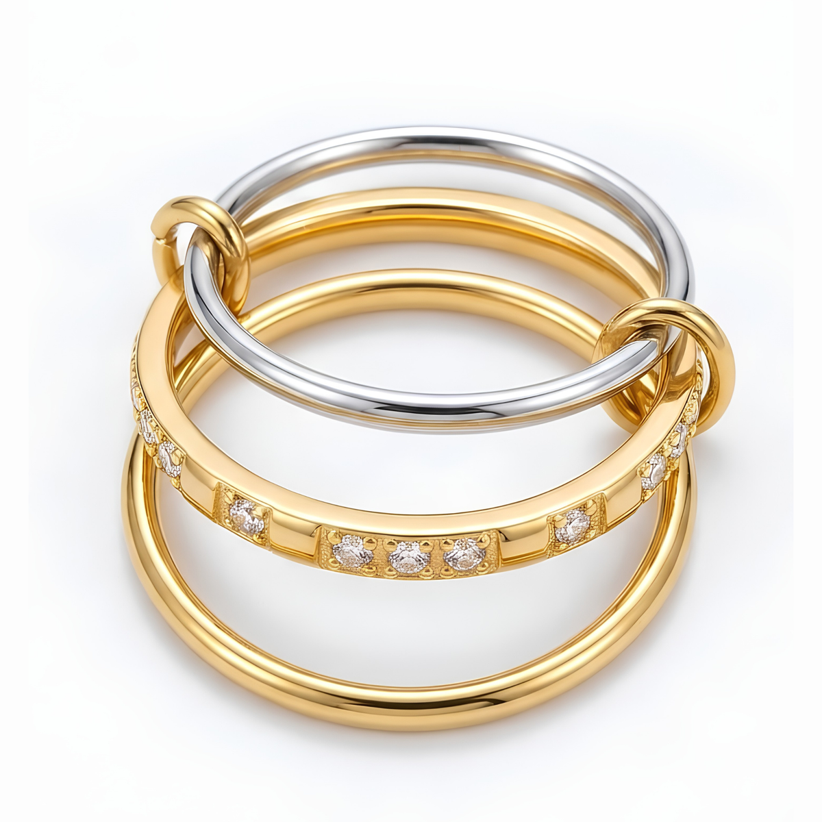 18K Gold Plated Interlocking Multi-Band Stone Ring