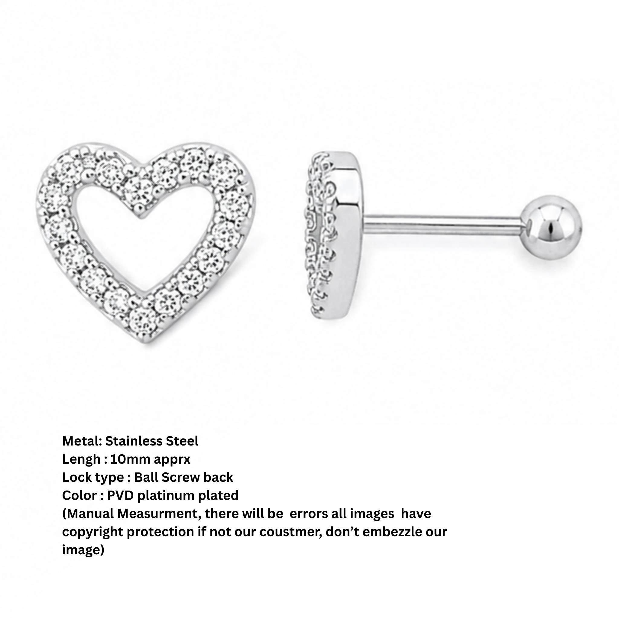 Heart shaped studs D487