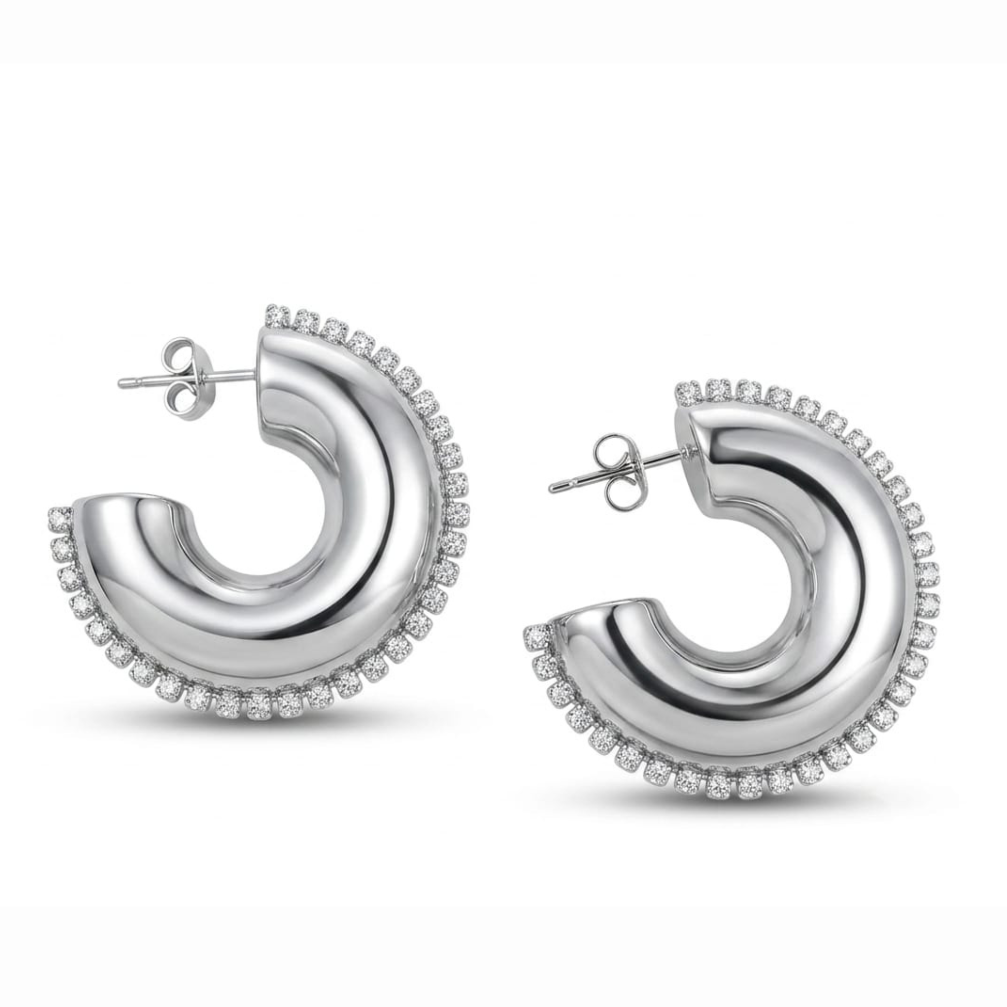 Thick Zircon Studded Hoops D471
