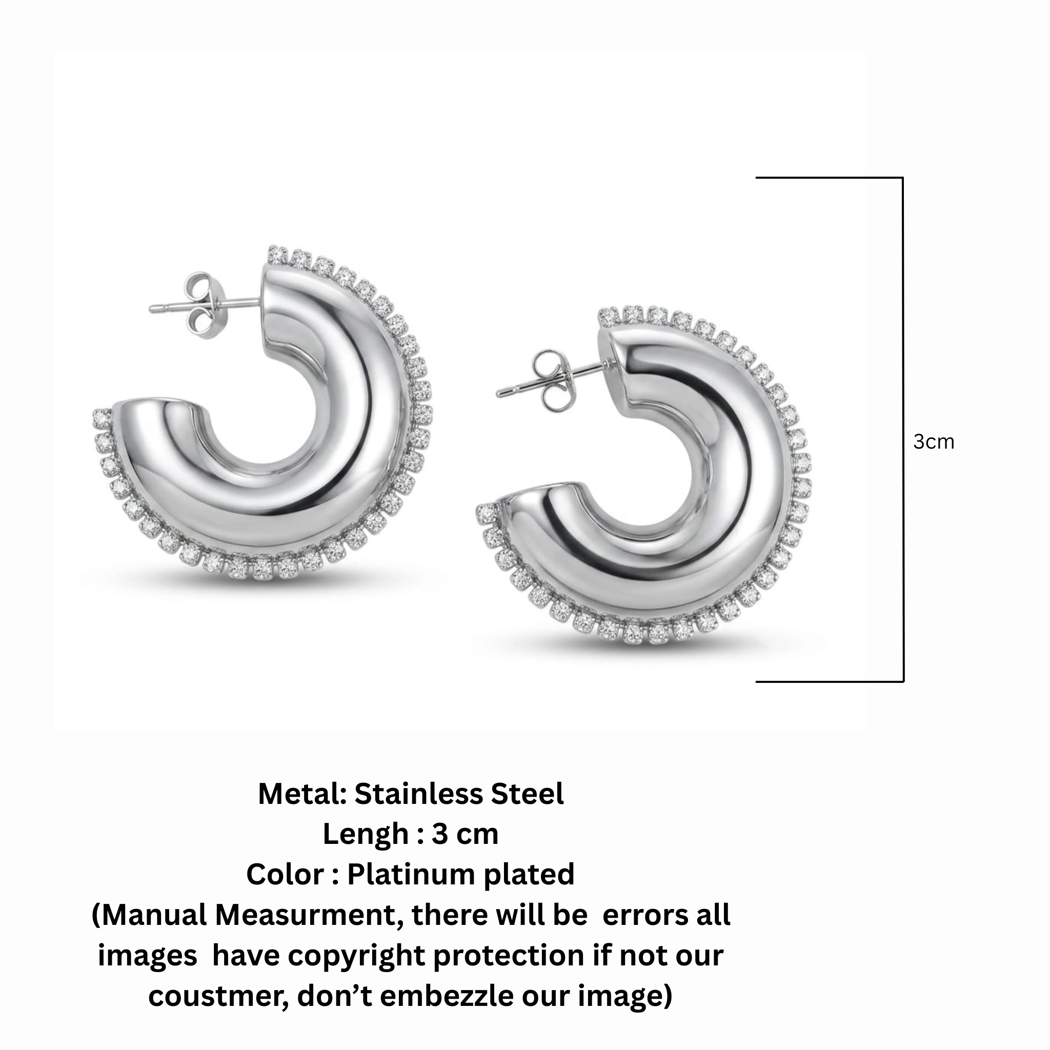 Thick Zircon Studded Hoops D471