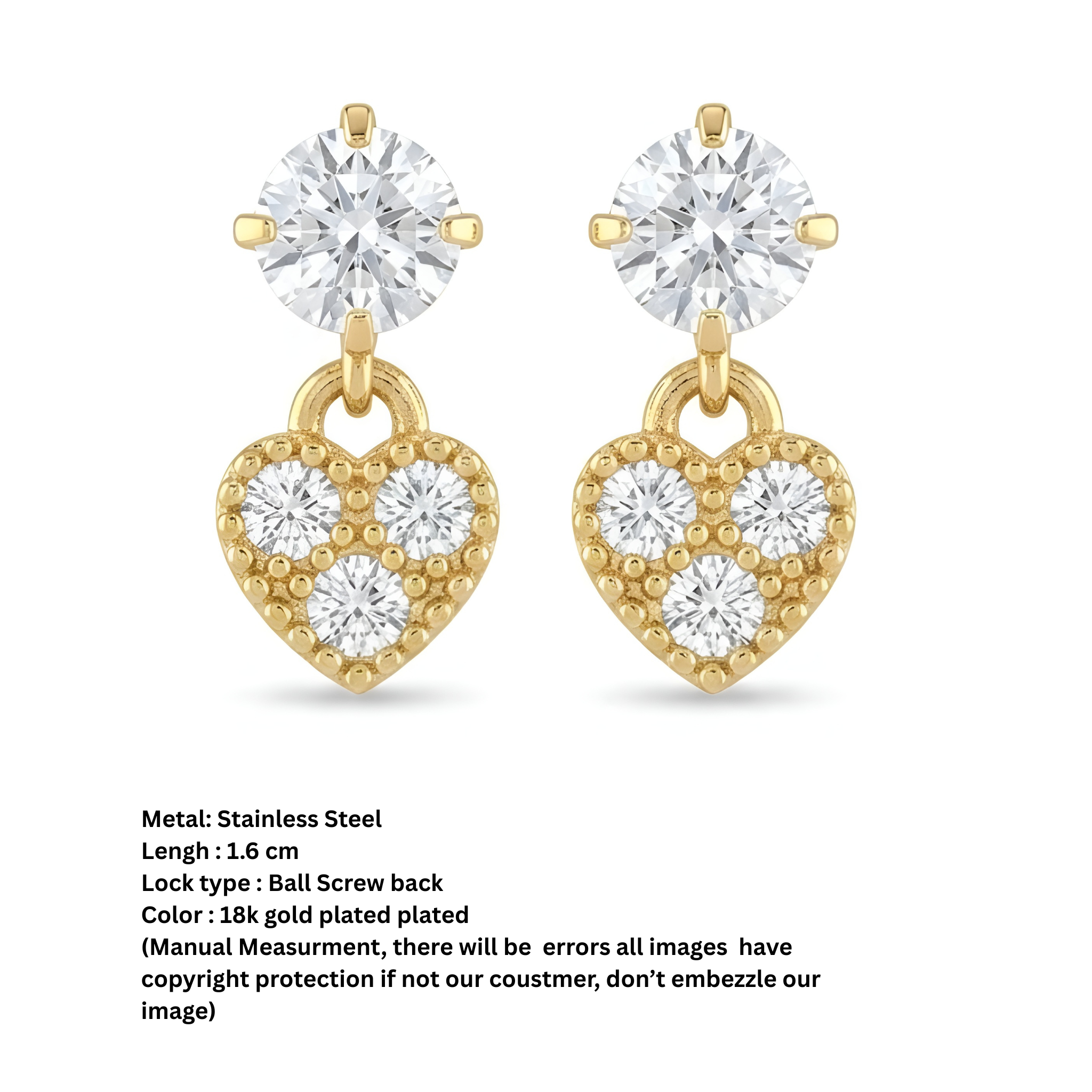 HEART SHAPED ZIRCON STUDS