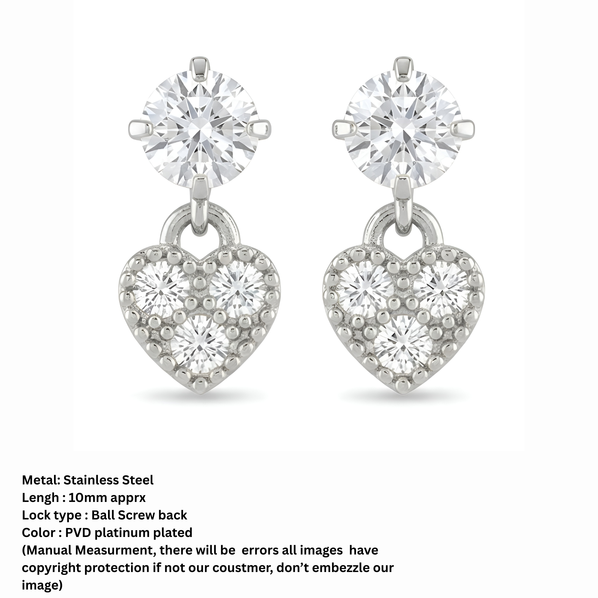 ZIRCON STUDED HEART EARINGS