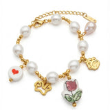 Aethel 18K Gold-Plated Pearl & Charming Motif Bracelet