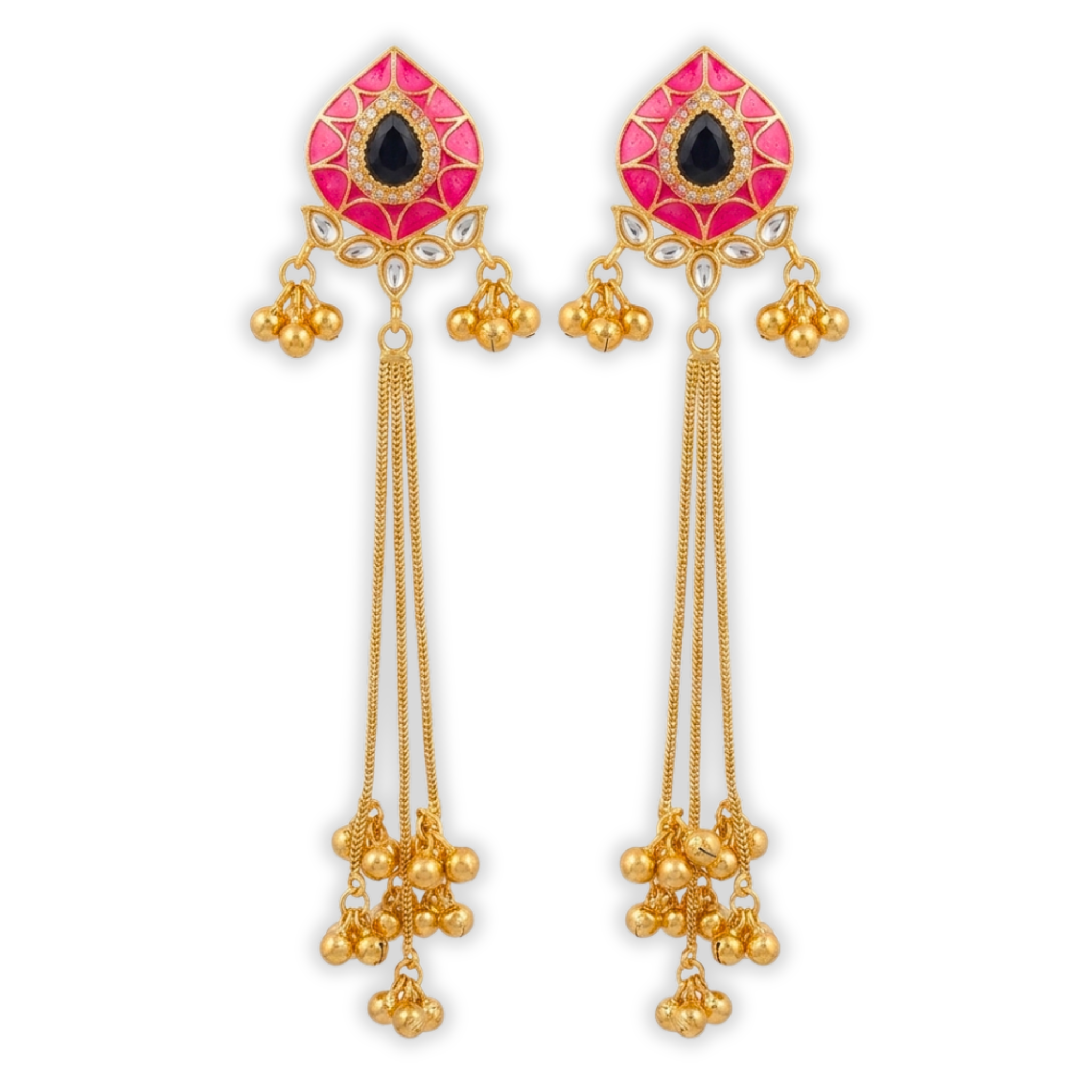 Artisan Pink & Gold-Plated Statement Drop Earrings