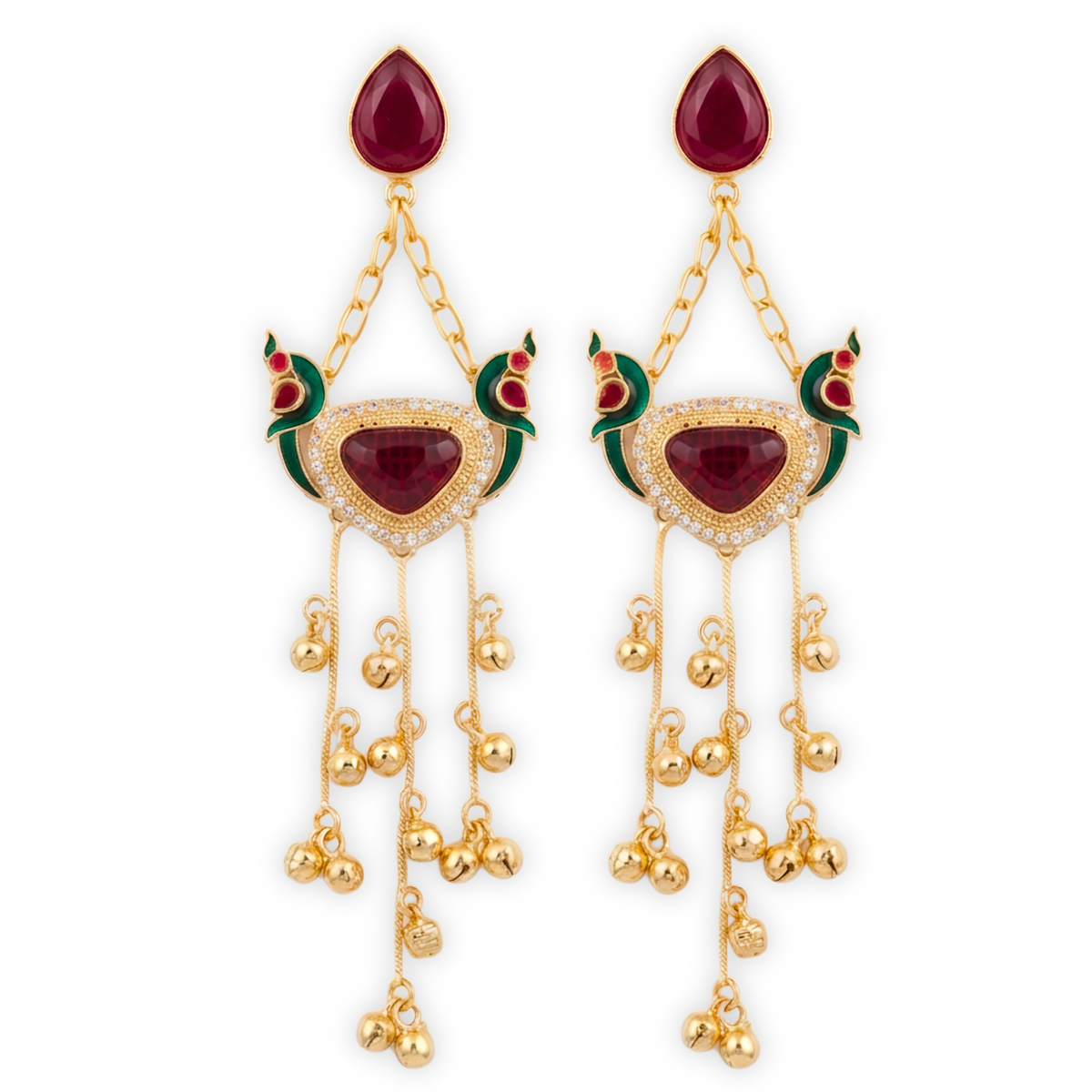 Traditional Kashmiri Style Enamel Jhumka Earrings with 18k Gold Plating