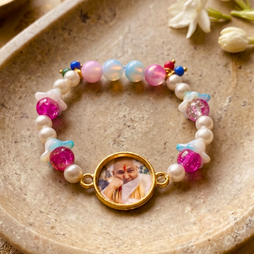 Spiritual Elegance Floral & Pastel Pearl Medallion Bracelet