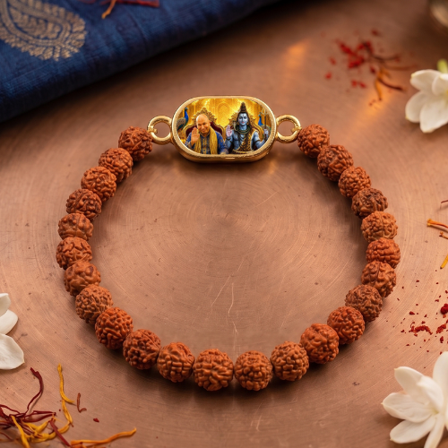 Divine Protection Shiva-Shakti Rudraksha Bracelet – Handcrafted with Gold-Plated Medallion