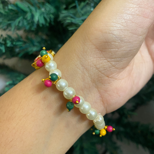 Sacred Lotus & Pearl Devotional Photo Bracelet with Meenakari Accents