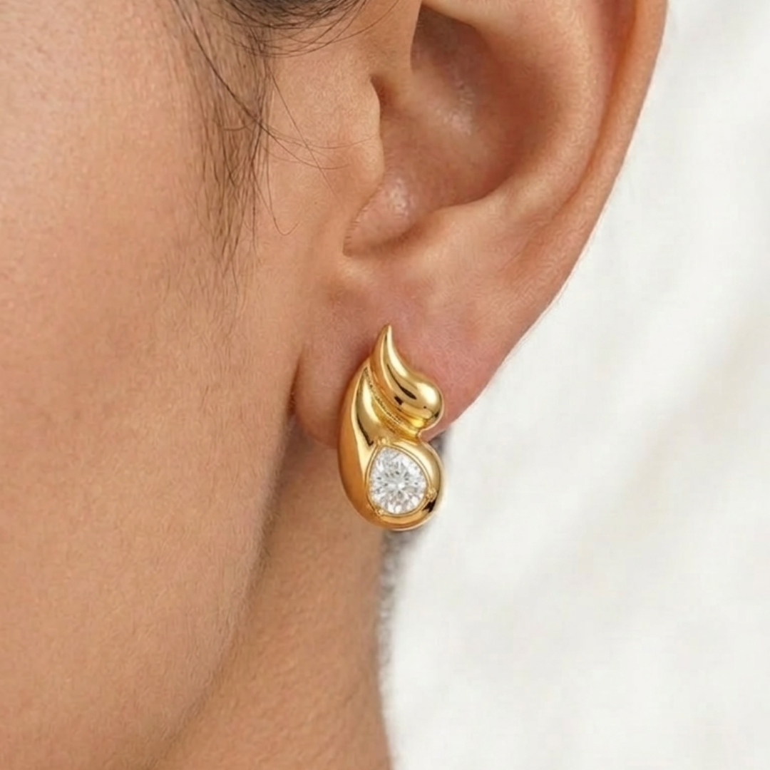 Golden Flame Teardrop Studs