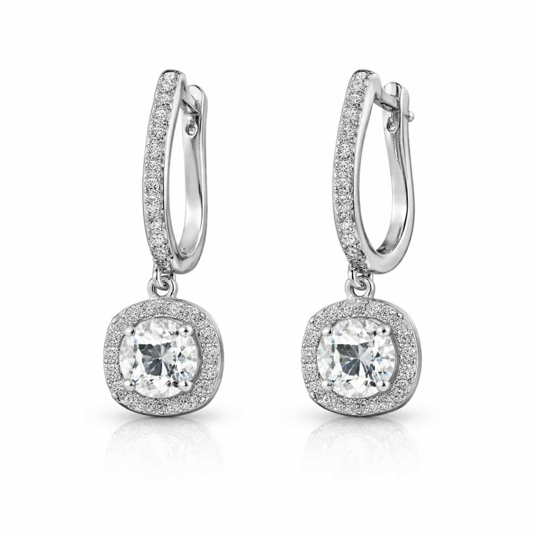 Classic Halo Drop Crystal Hoop Earrings