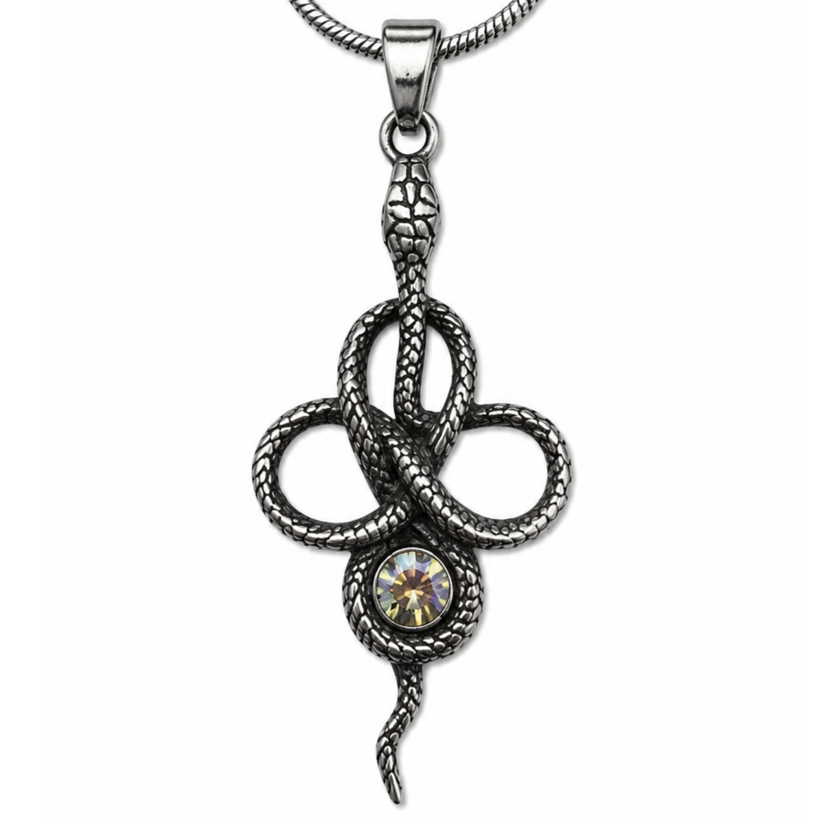 Serpent Eclipse Pendant Necklace – Platinum Plated Stainless Steel Snake Pendant