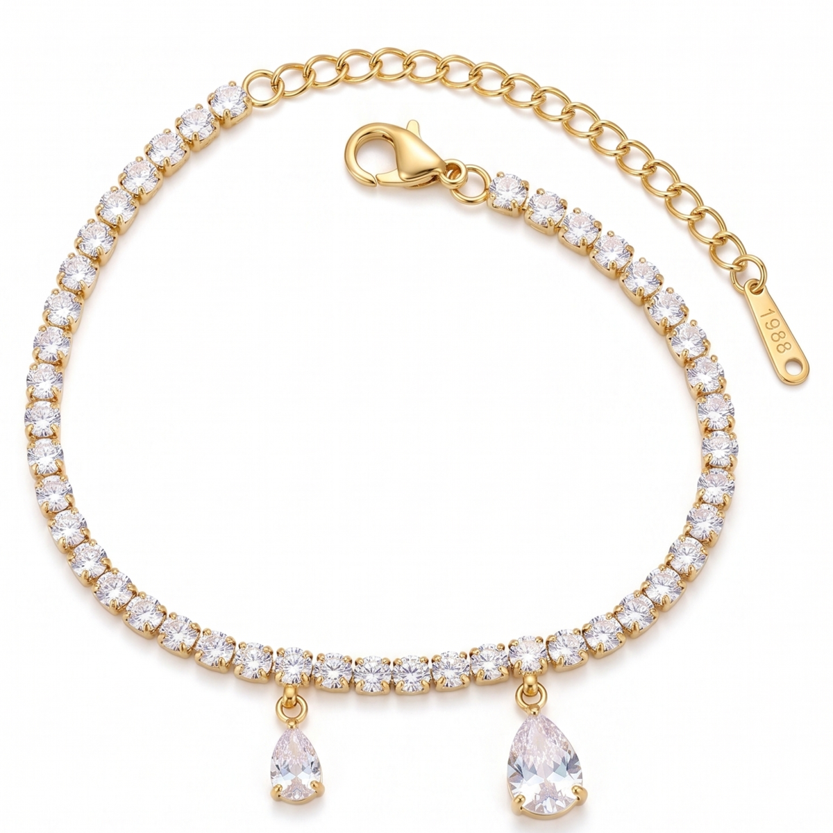 Shimmering Cascade: The Teardrop Charm Tennis Bracelet
