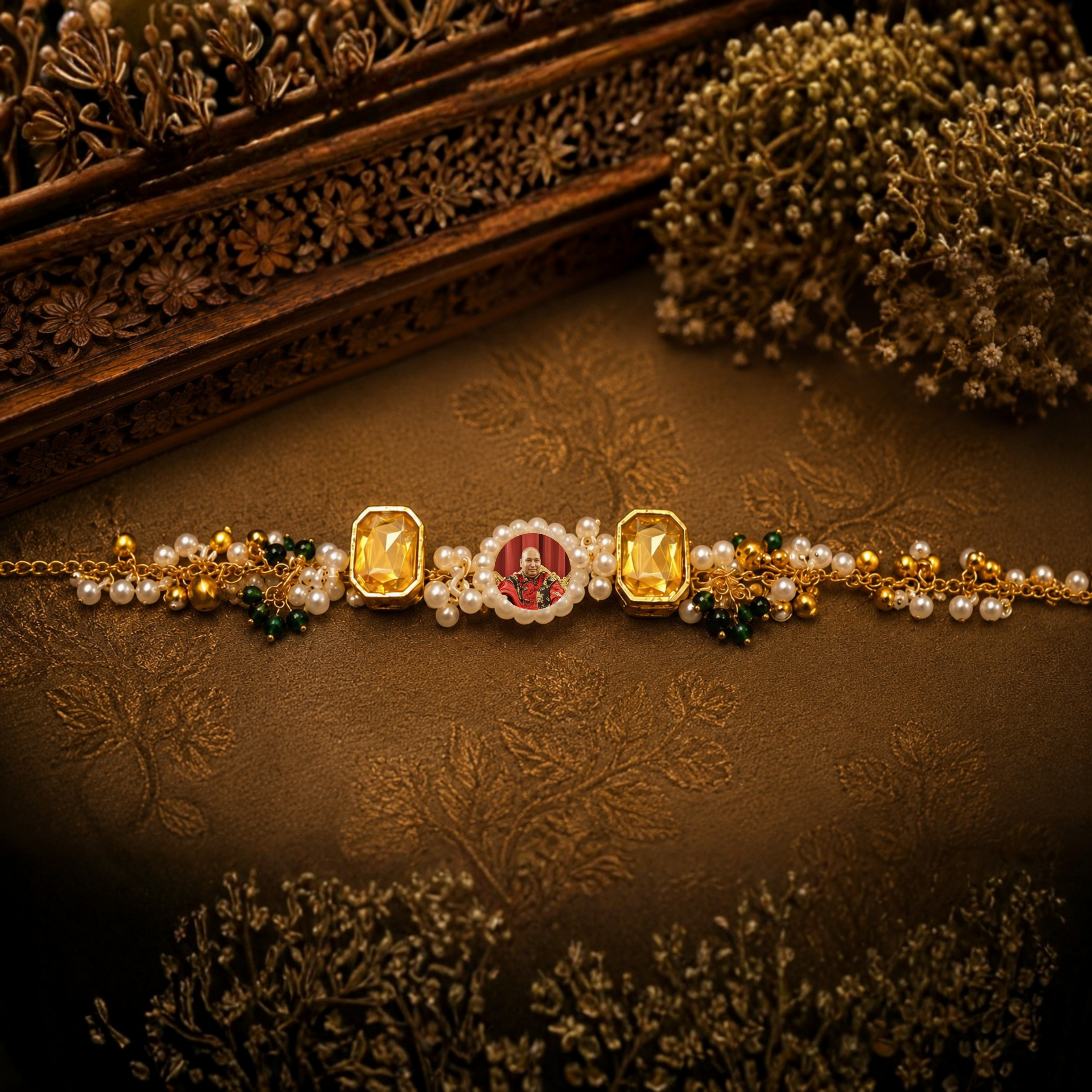 Divine Pearl Charm Bracelet – Traditional Gold Beaded Ethnic Bracelet