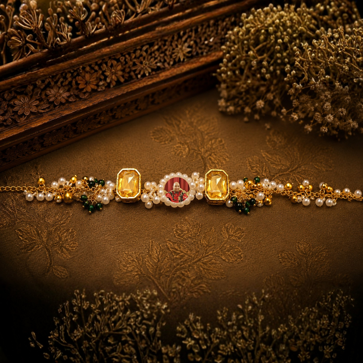 Divine Pearl Charm Bracelet – Traditional Gold Beaded Ethnic Bracelet