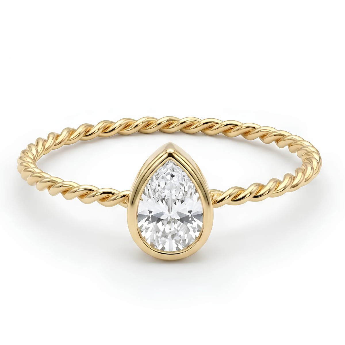 18K Gold Plated Bezel-Set Pear Cut Twist Band Ring