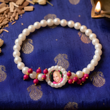 Custom Portrait Pearl and Fuchsia Bead Devotional Necklace
