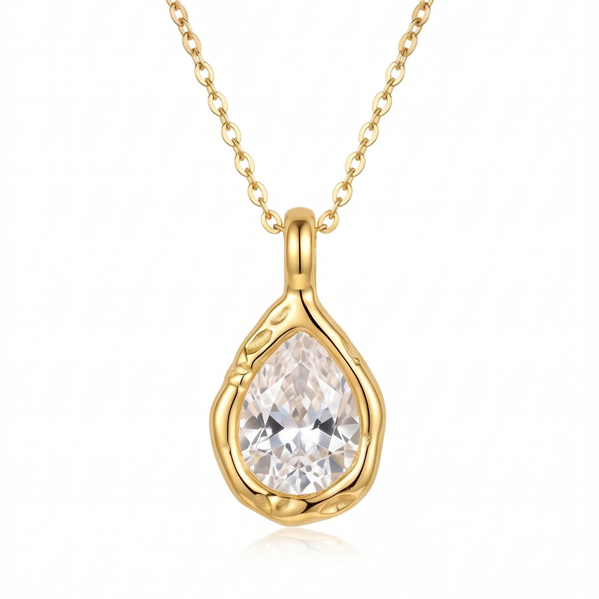 18K Gold Plated Stainless Steel Teardrop Zircon Pendant Necklace