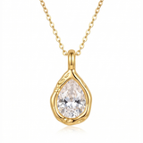 18K Gold Plated Stainless Steel Teardrop Zircon Pendant Necklace