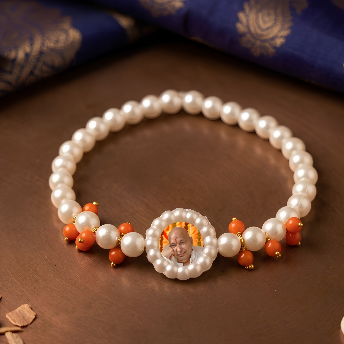 Sacred Divine Blessings Personalized Photo Pearl & Coral Devotional Bracelet