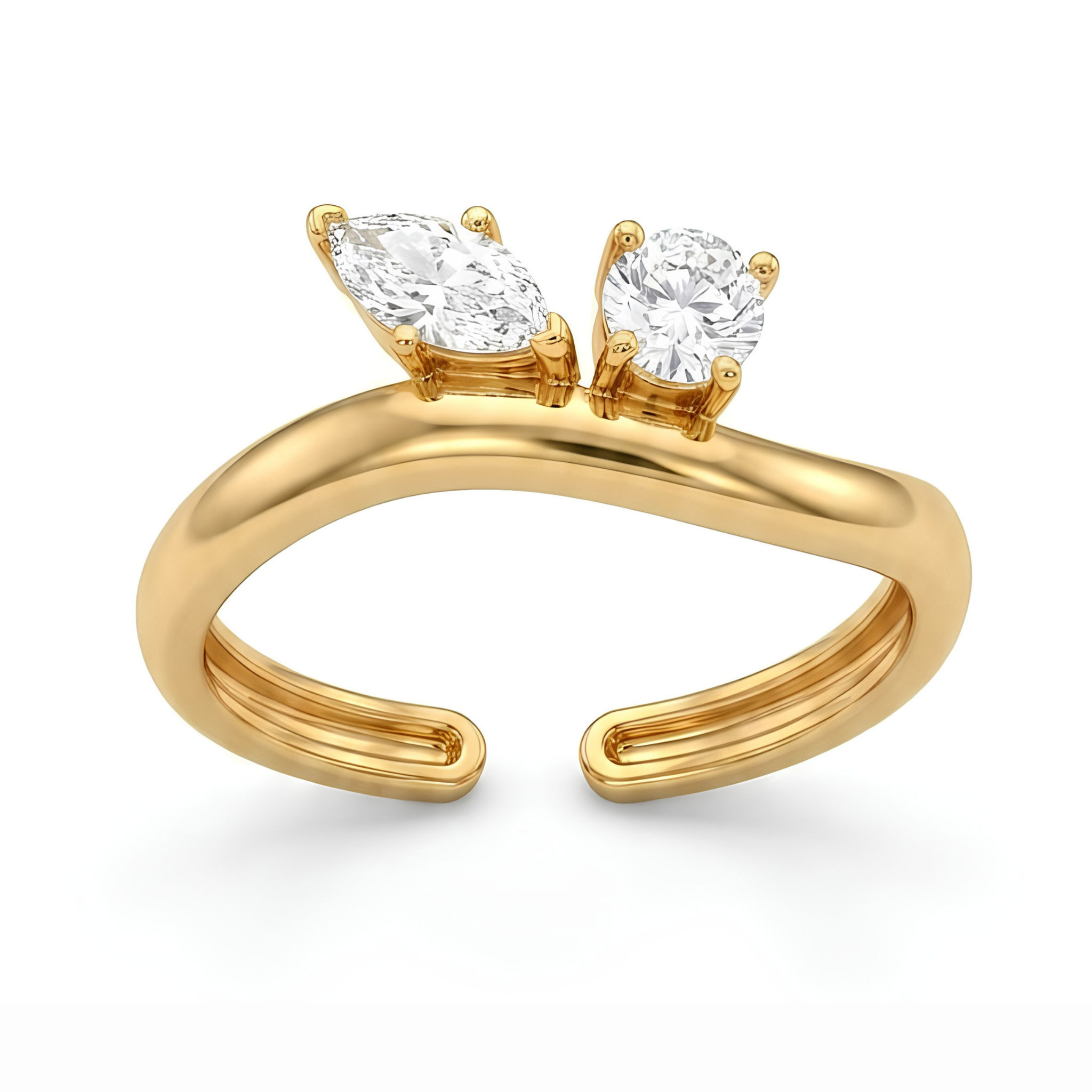 Anti-Tarnish Gold Plated Platinum Double Stone Open Ring