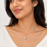 Silver Freshwater Pearl & Aquamarine Zircon Drop Pendant Necklace