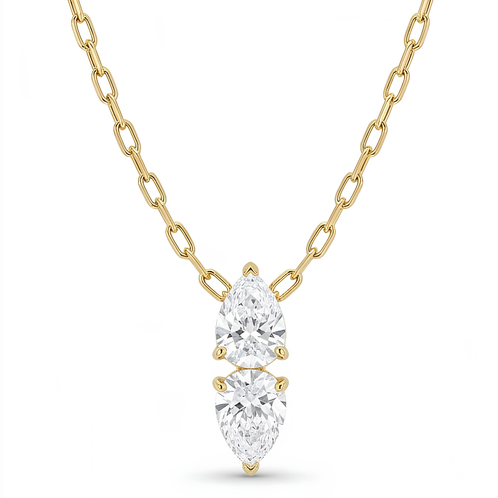 Luxe Two-Stone Pear Solitaire Drop Necklace