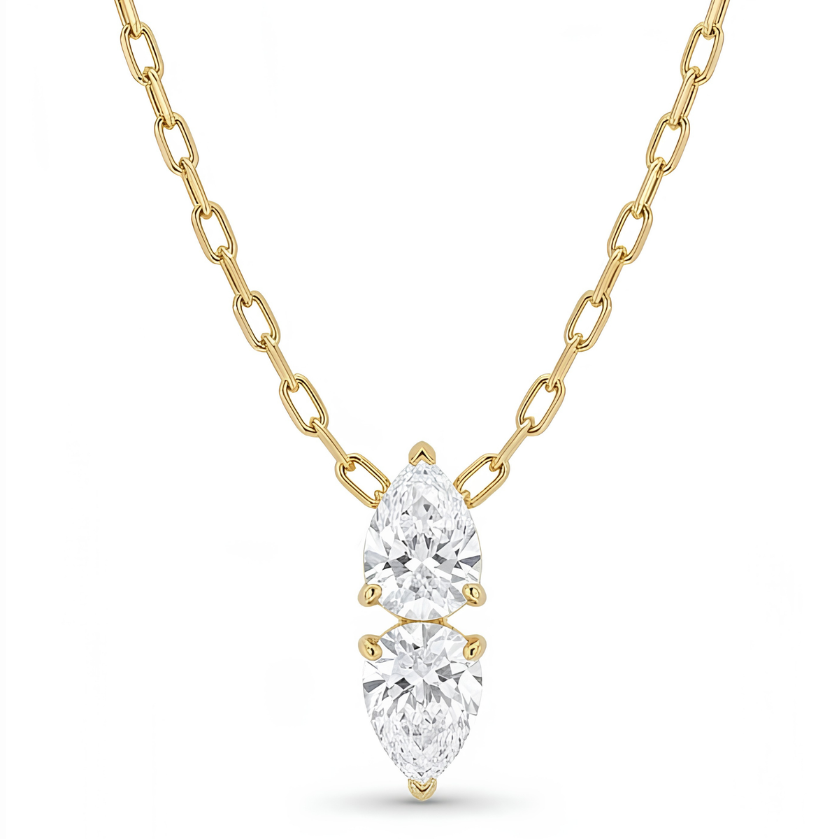 Luxe Two-Stone Pear Solitaire Drop Necklace