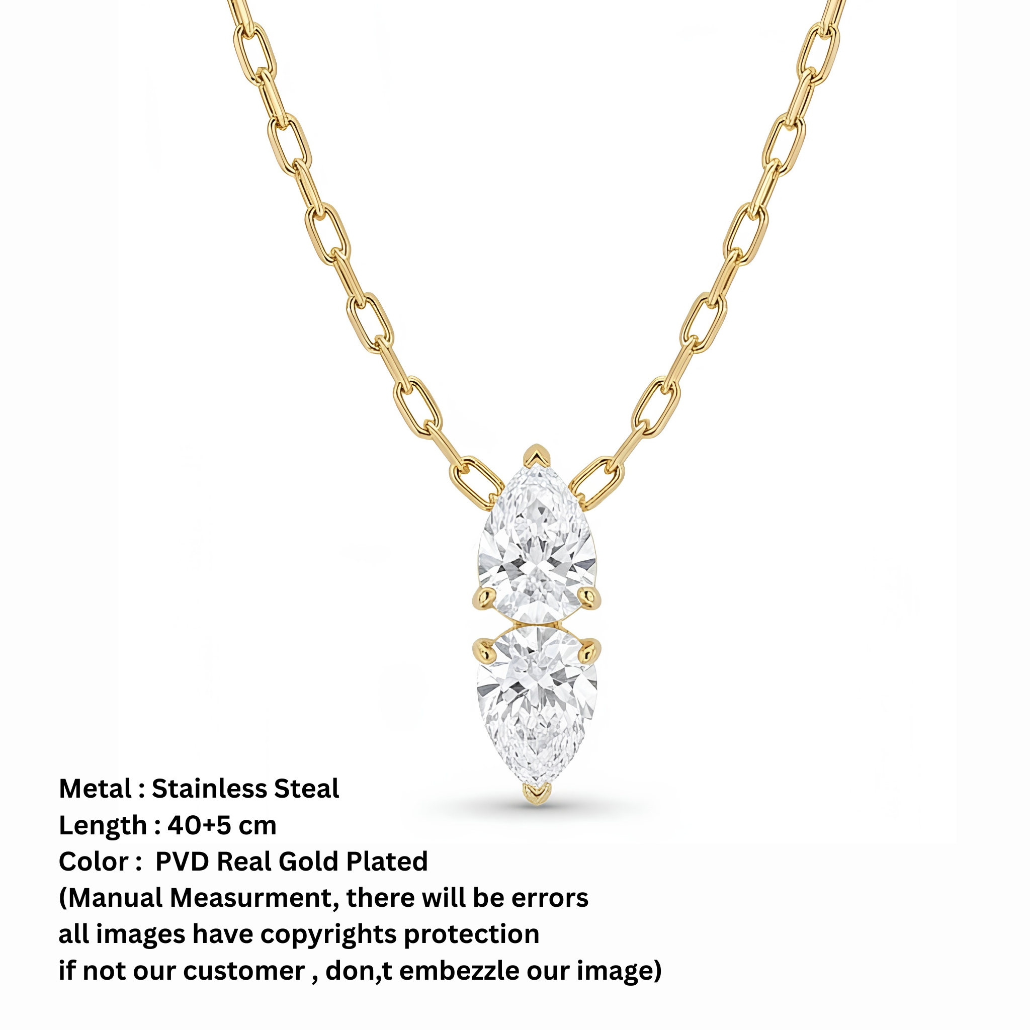 Luxe Two-Stone Pear Solitaire Drop Necklace