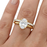 18K Gold Plated Oval Cut Solitaire with Pave Band Ring Set