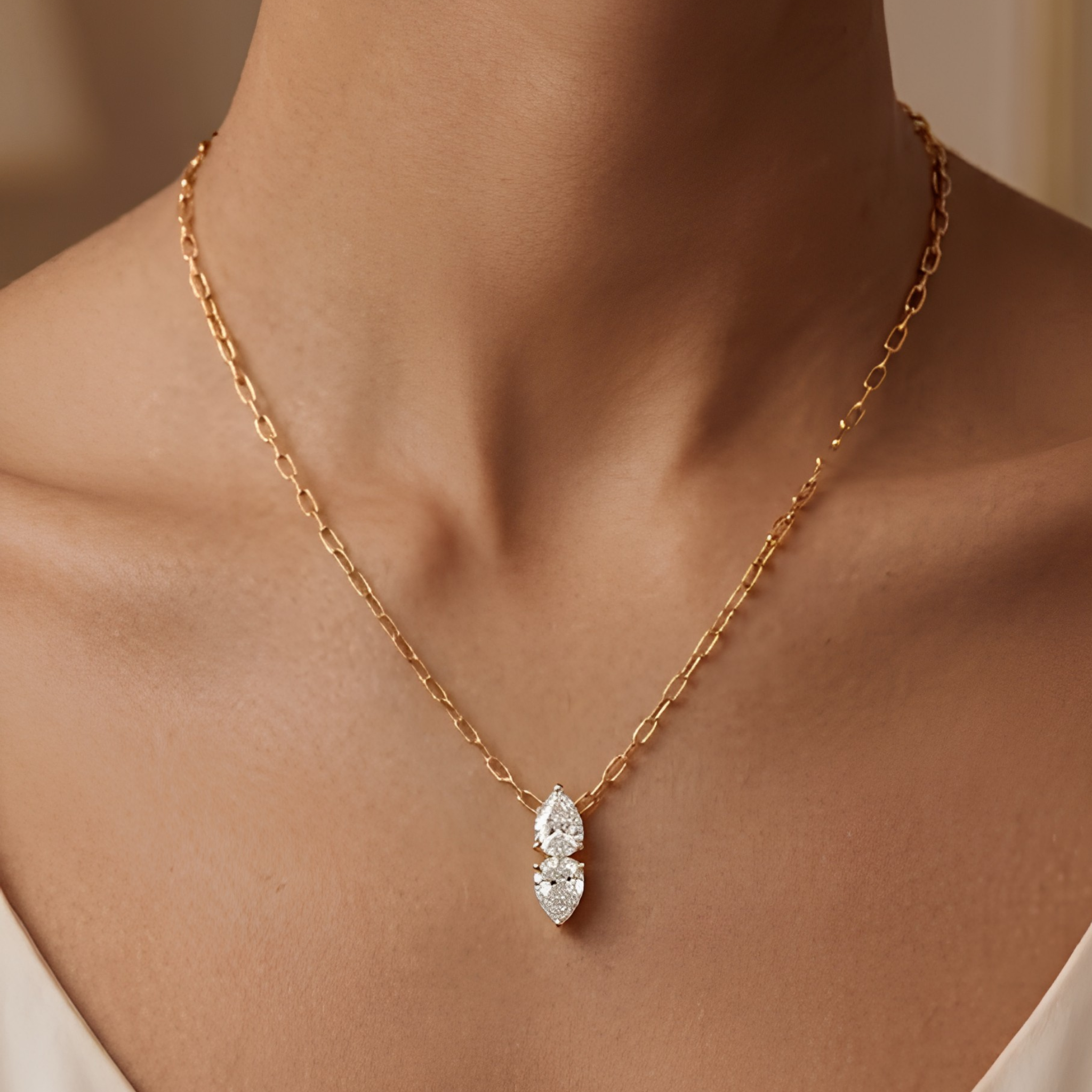 Luxe Two-Stone Pear Solitaire Drop Necklace