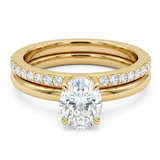 18K Gold Plated Oval Cut Solitaire with Pave Band Ring Set