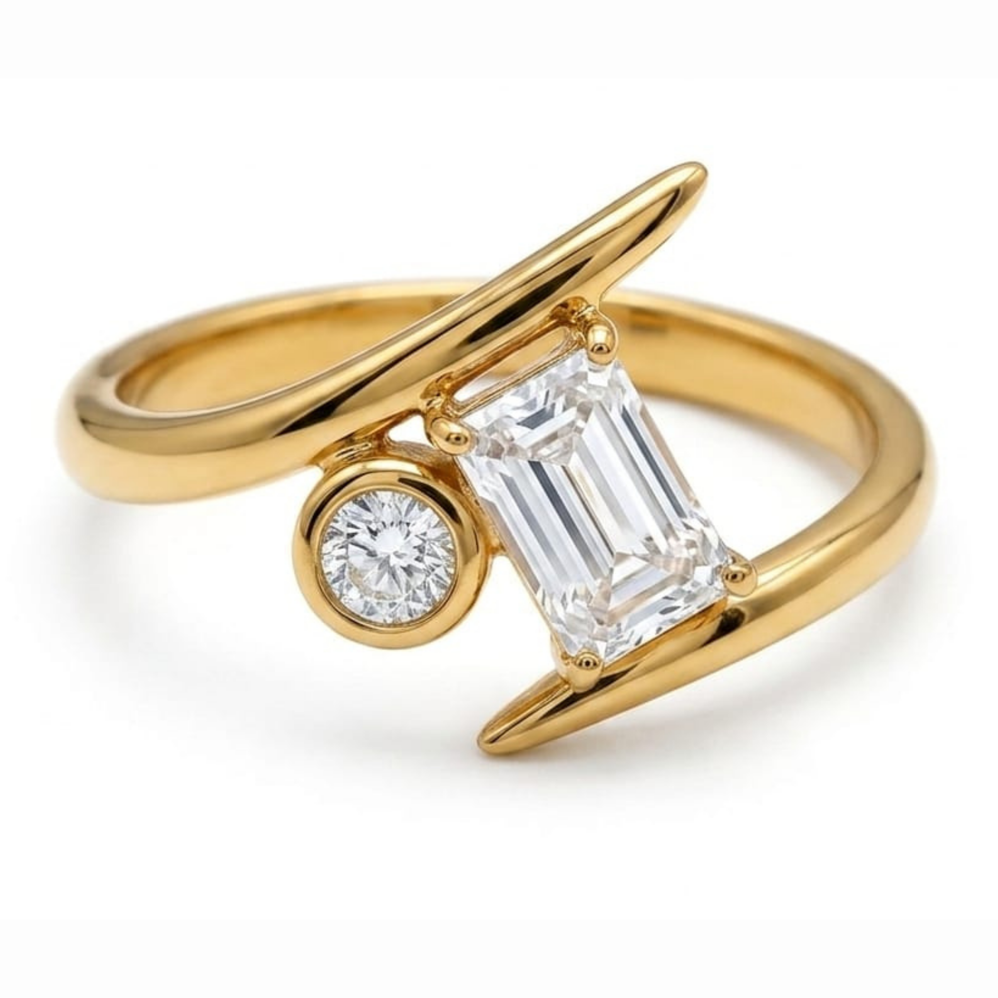 Anti-Tarnish Gold Plated Platinum Geometric CZ Statement Ring