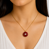 Crimson Solitaire Donut Pendant Necklace (18K Gold Plated)