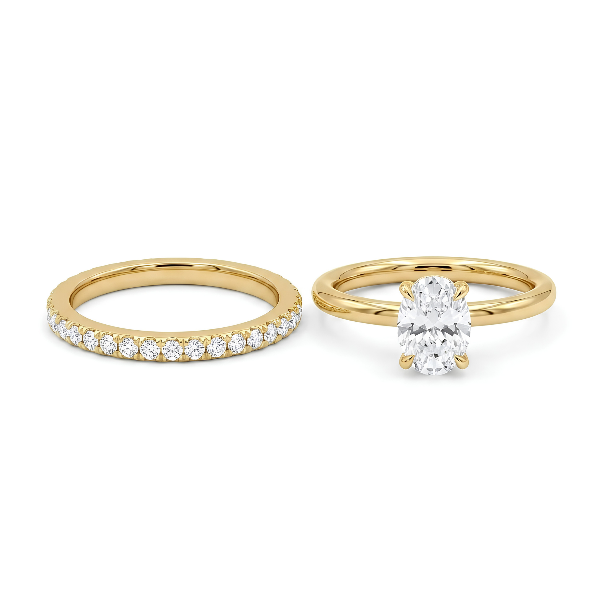 18K Gold Plated Oval Cut Solitaire with Pave Band Ring Set
