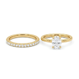 18K Gold Plated Oval Cut Solitaire with Pave Band Ring Set
