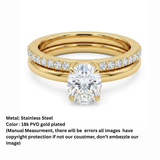 18K Gold Plated Oval Cut Solitaire with Pave Band Ring Set