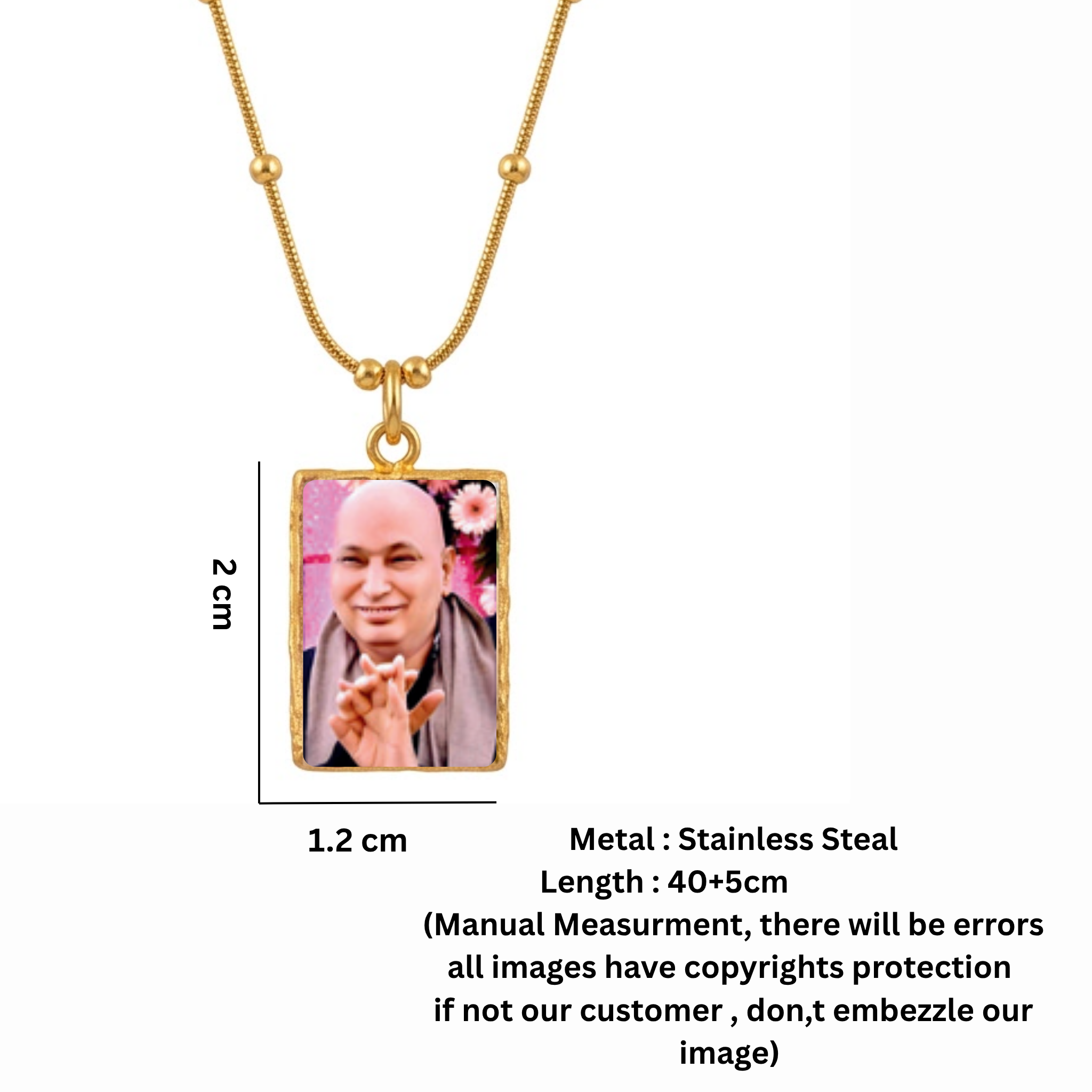 18K Gold Plated Guruji Folding Hands Blessing Portrait Pendant Necklace