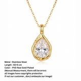 18K Gold Plated Stainless Steel Teardrop Zircon Pendant Necklace