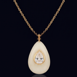 18K Gold Plated White Resin Teardrop Pendant Necklace with Zircon Center