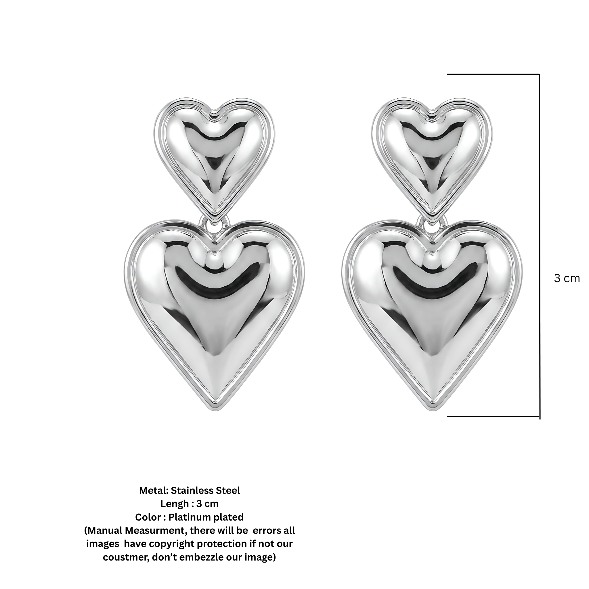 double heart studs