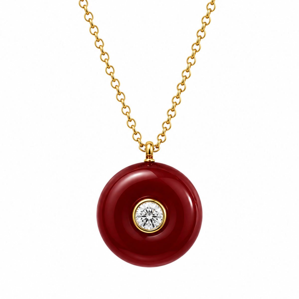 Crimson Solitaire Donut Pendant Necklace (18K Gold Plated)