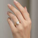 Pear-Cut Cubic Zirconia Gold-Tone Ribbed Band Solitaire Ring