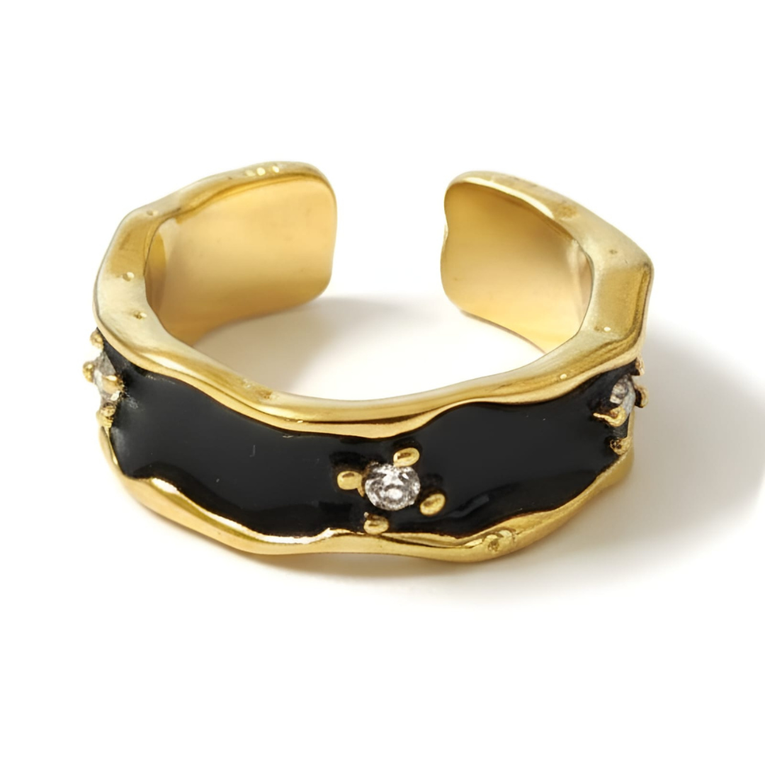 Black Water Wave Enamel Ring