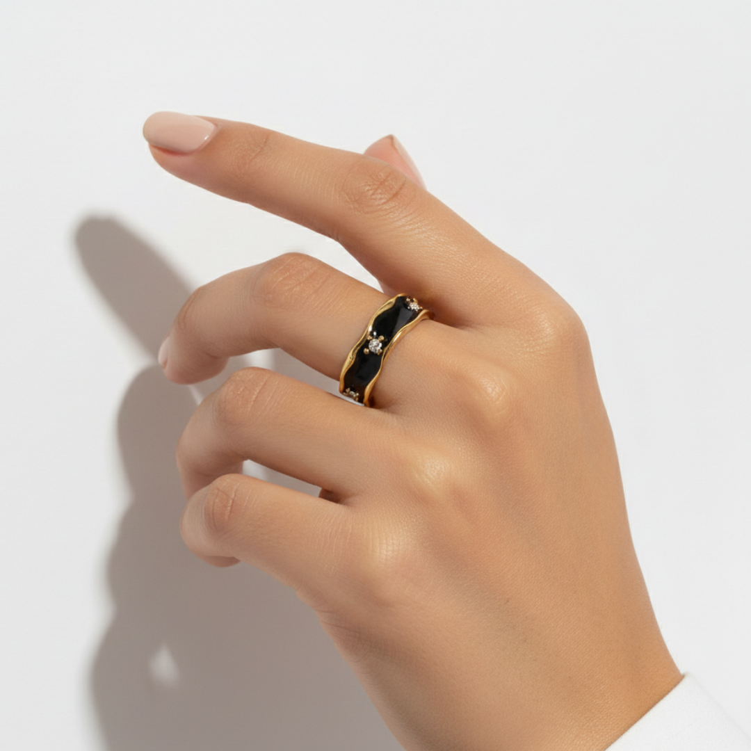 Black Water Wave Enamel Ring