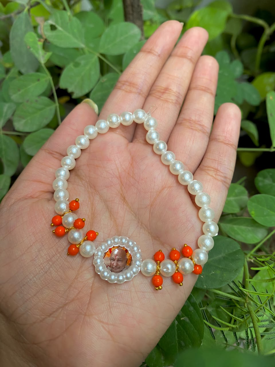 Sacred Divine Blessings Personalized Photo Pearl & Coral Devotional Bracelet
